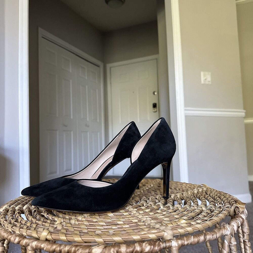Tory Burch Black Suede Pointed Toe D'Orsay Heels Pumps Womens US 9 Gold Heel